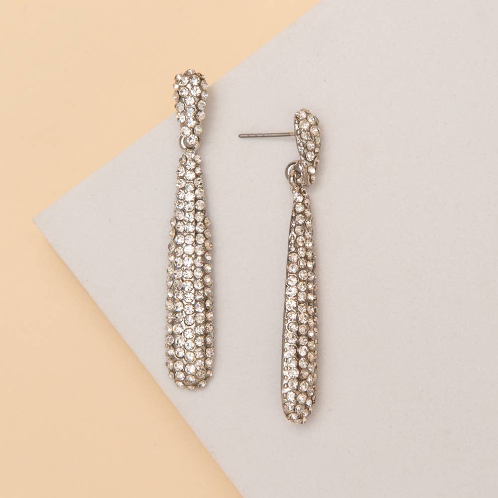 Rhinestone Pave Tapered Teardrop Post Dangle Earrings