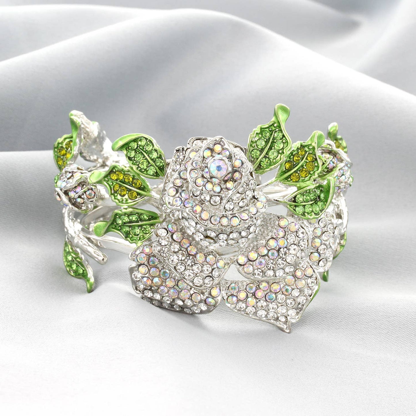 Oversized Rhinestone Pavé Rose Hinge Bracelet