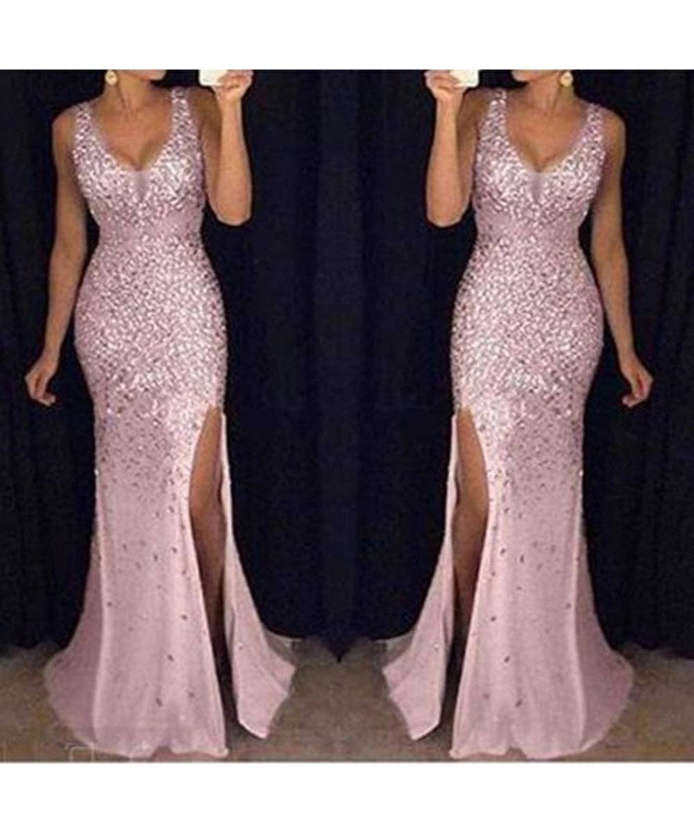 SALE- Halter V-Neck Slit Evening Gown