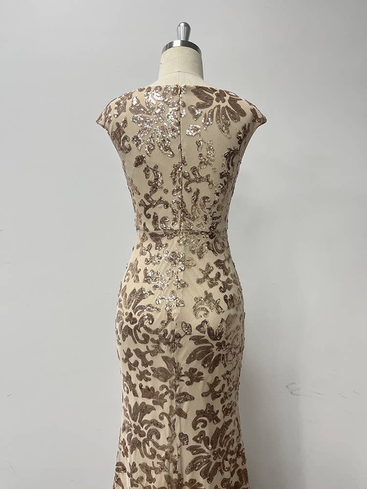 Rose Gold Sequin Mermaid Elegance - Evening Gown