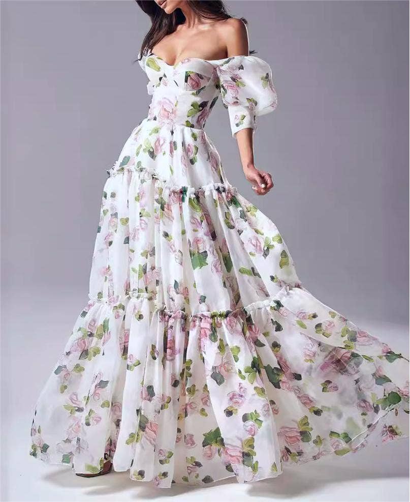 Floral party maxi fairy tulle dress