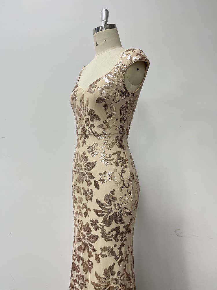 Rose Gold Sequin Mermaid Elegance - Evening Gown