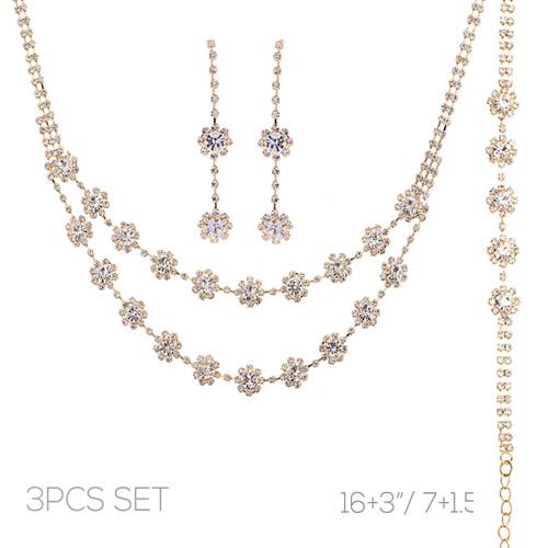 3pc Floral Multi-Strand Necklace Jewelry Set