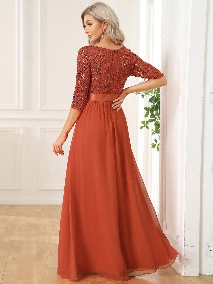 Elegant Round Neckline Sequins Patchwork Dress