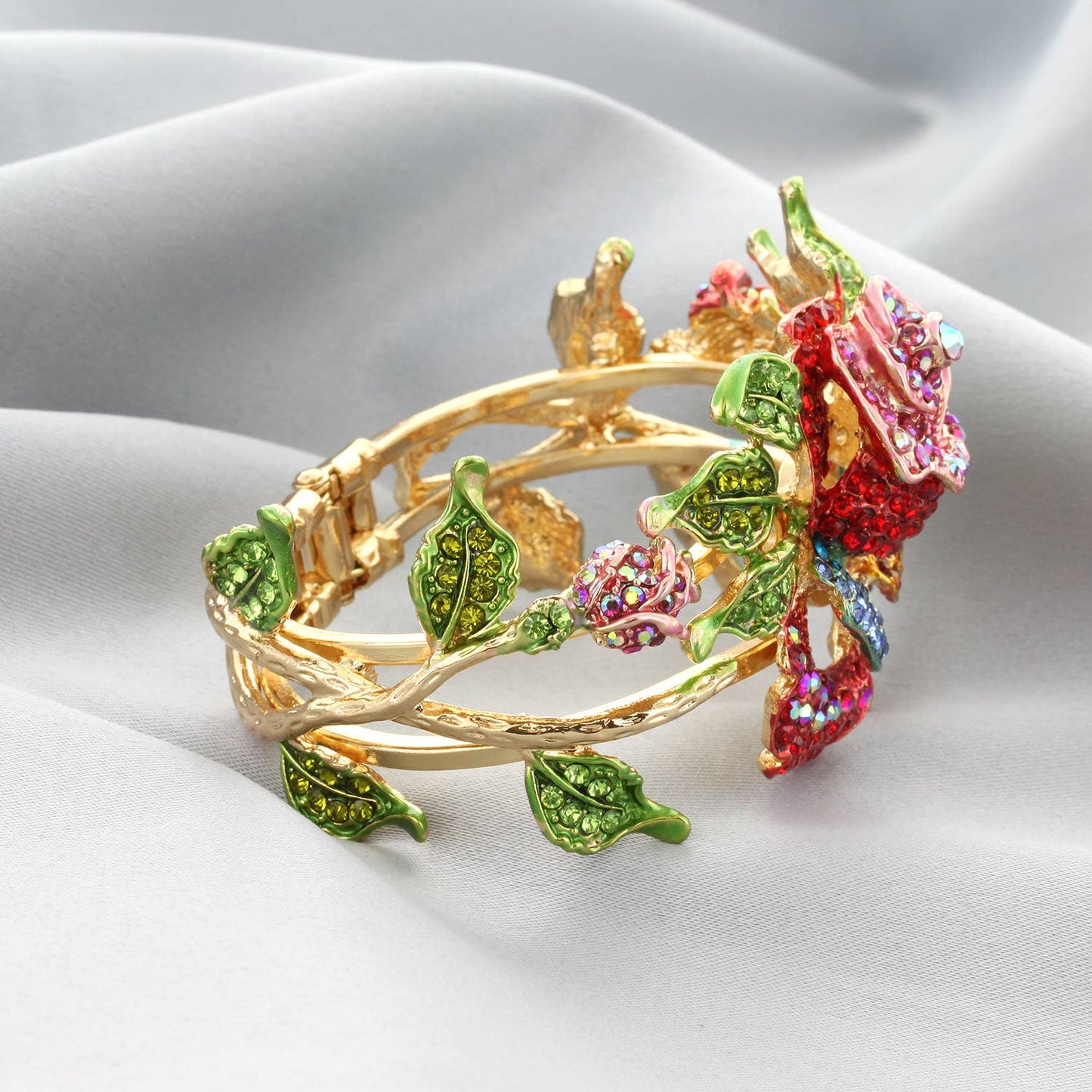 Oversized Rhinestone Pavé Rose Hinge Bracelet