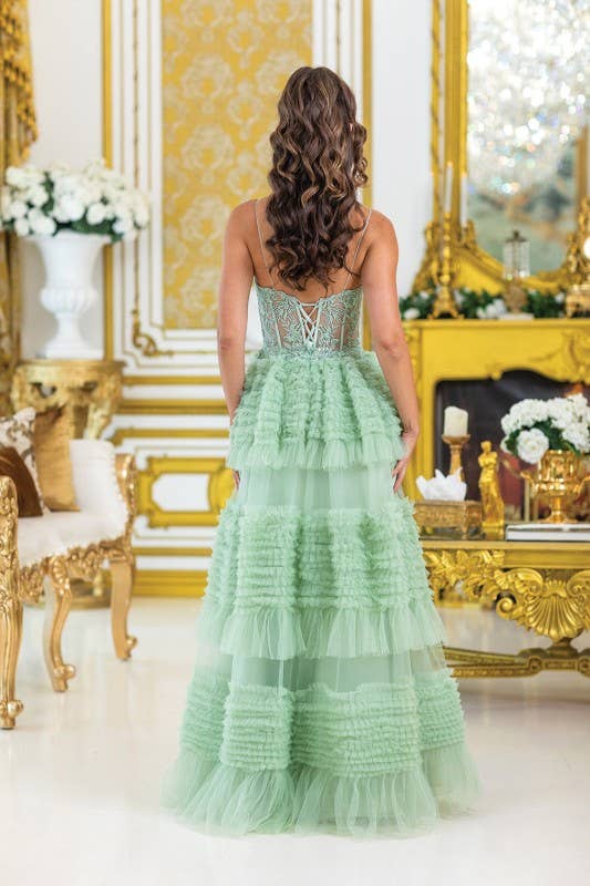 Corset Top with Layered Ruffle Skirt Prom Dress