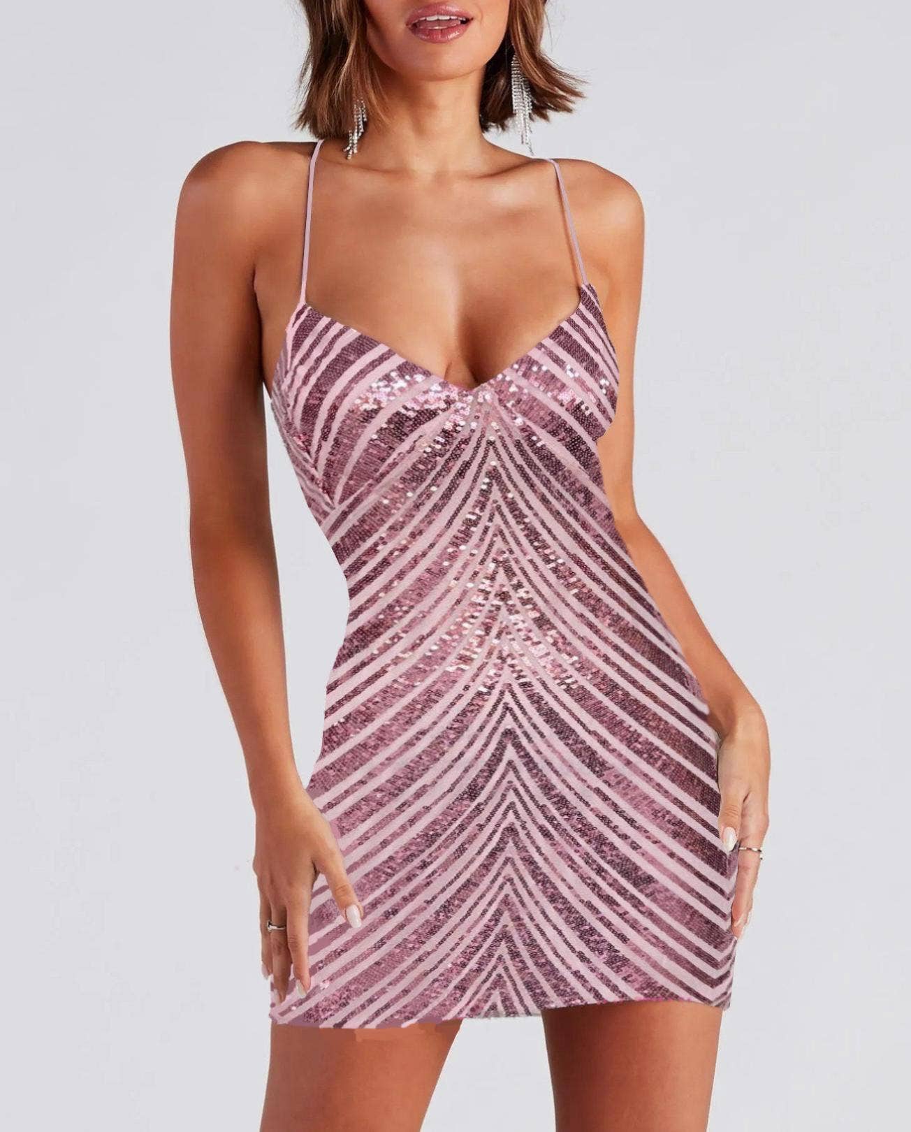 Sexy embroidery line patterns mini sequin party dress