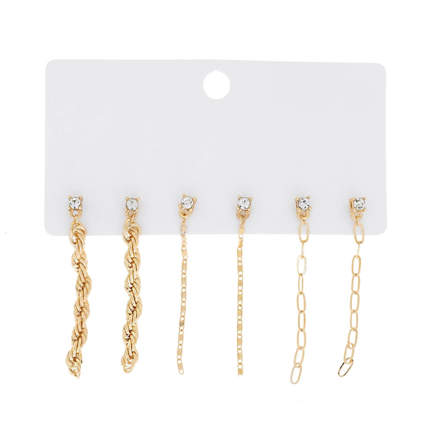Assorted 3 Pair Chain Link Dangle Drop Earring Set