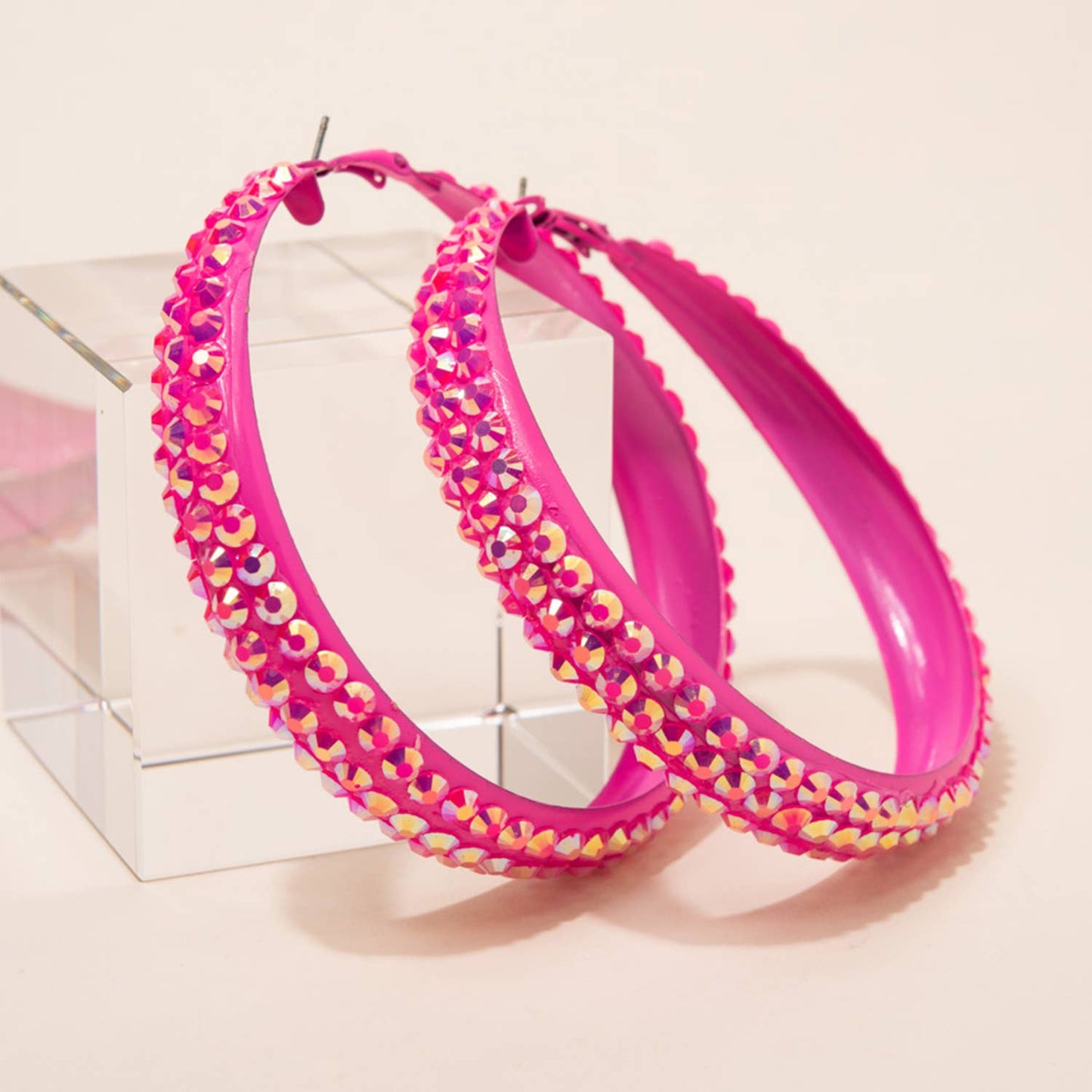 Colorful Rhinestone Embellished Hoop Earrings