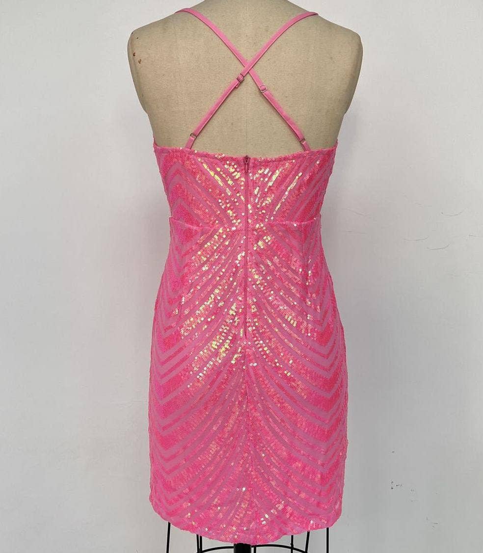 Sexy embroidery line patterns mini sequin party dress