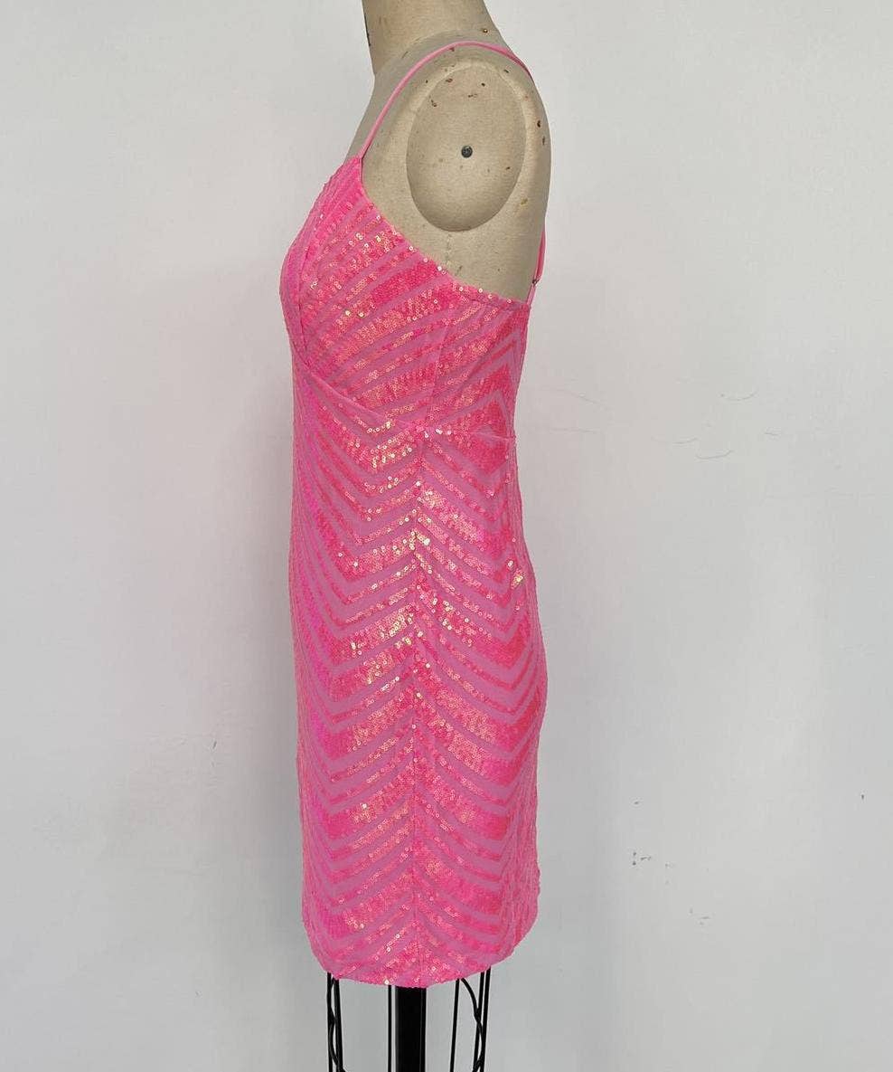 Sexy embroidery line patterns mini sequin party dress
