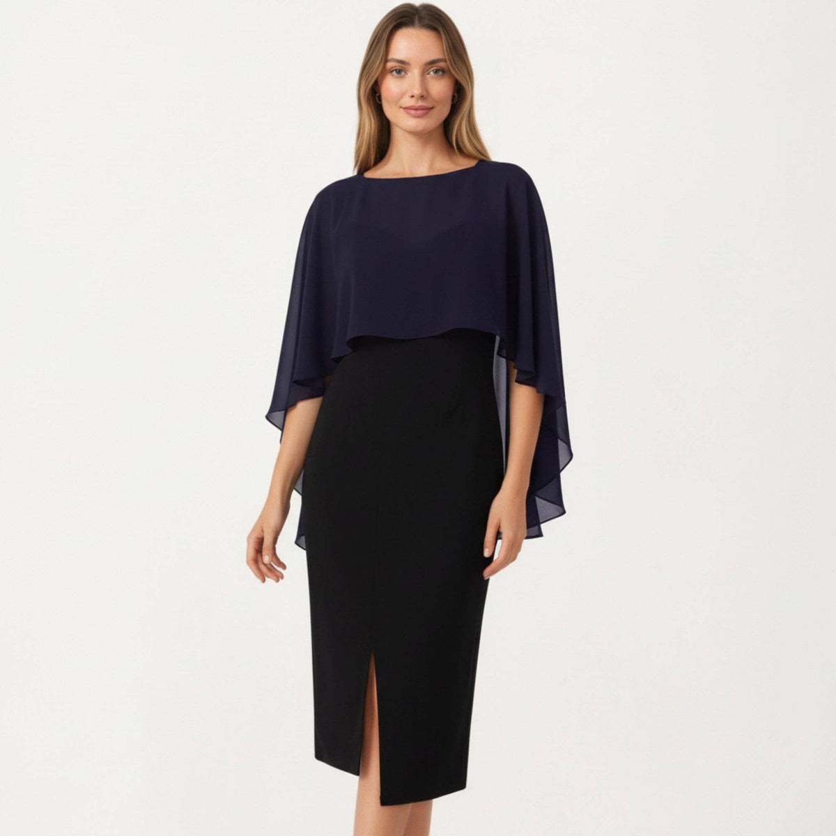 Flowing Chiffon Capelet Top with Layered Draped Sleeves Soft Sheer Overlay and Elegant Silhouette 19in