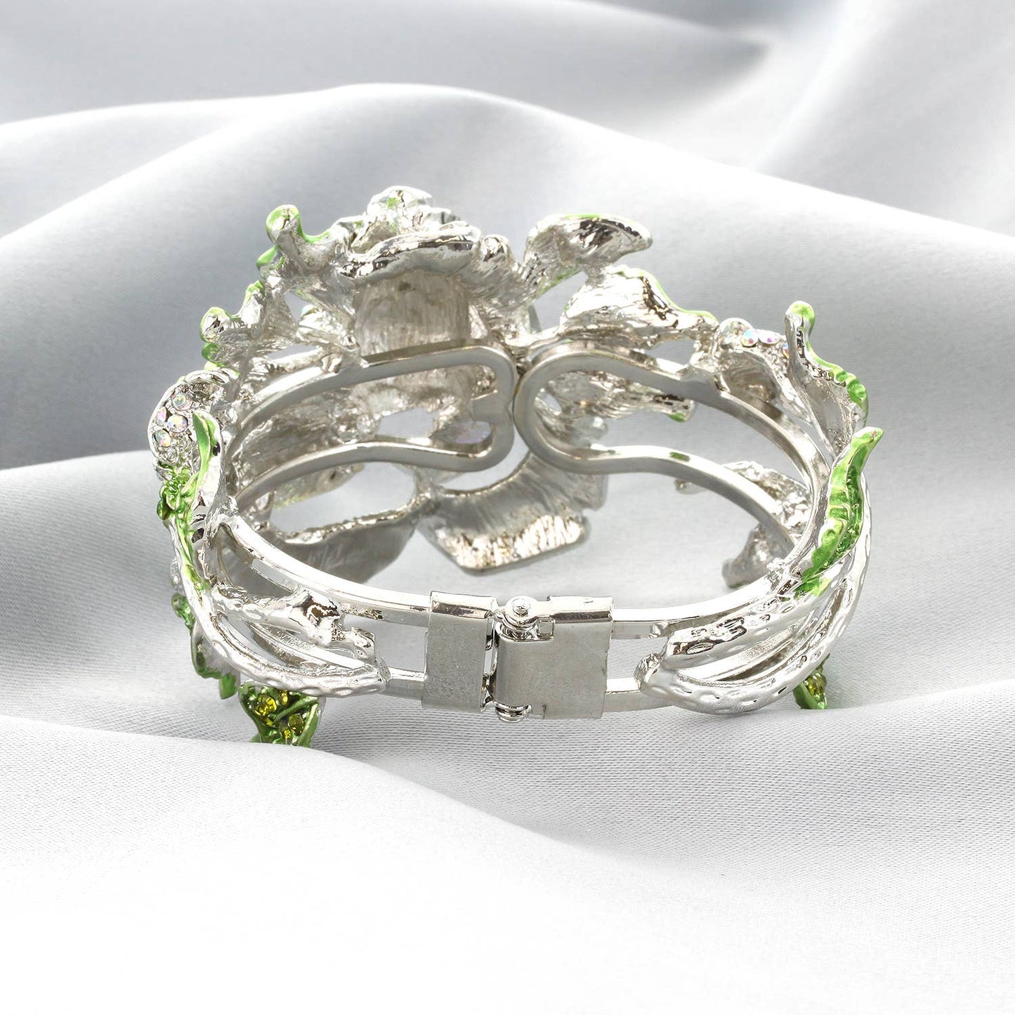 Oversized Rhinestone Pavé Rose Hinge Bracelet