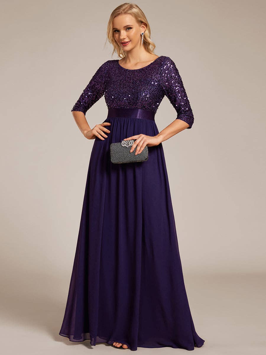 Elegant Round Neckline Sequins Patchwork Dress