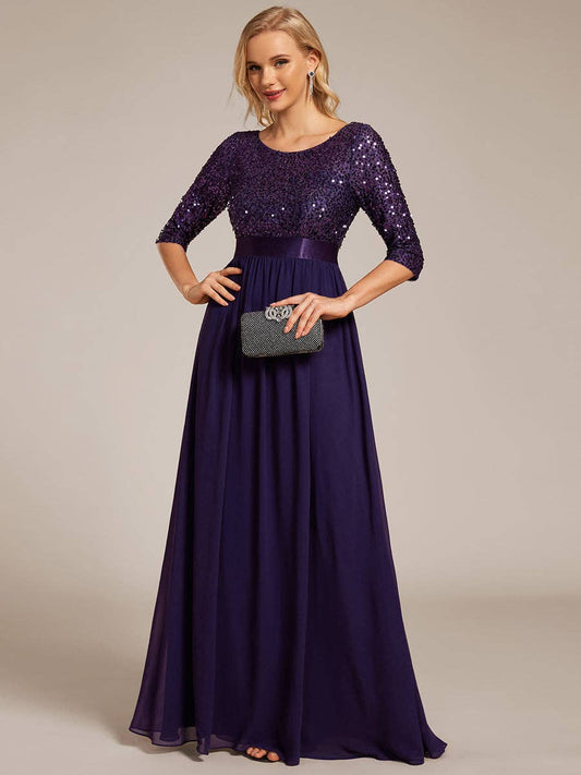 Elegant Round Neckline Sequins Patchwork Dress