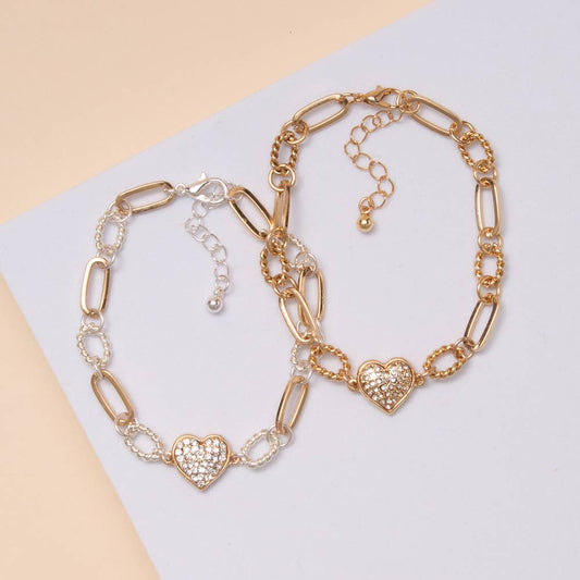 Tailored Pave Chain Heart Bracelet