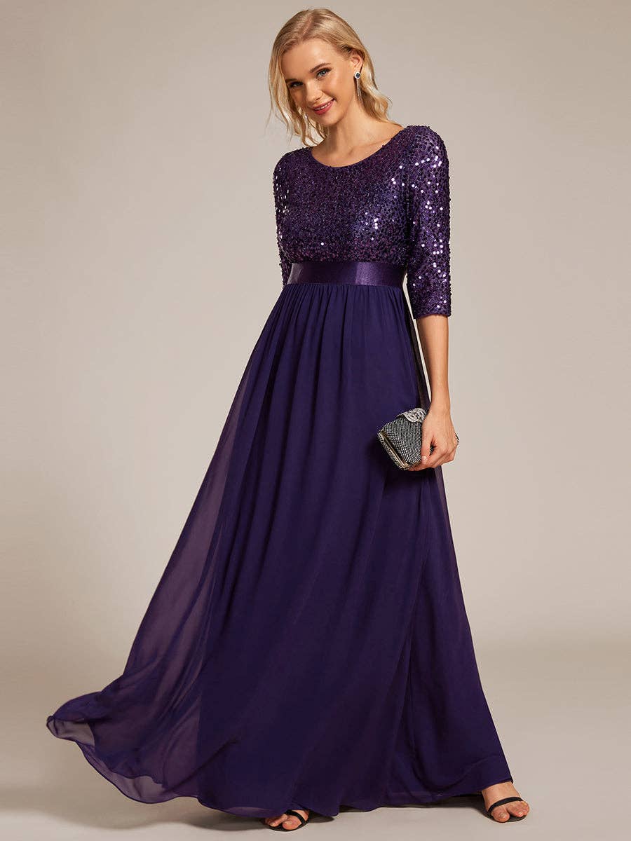 Elegant Round Neckline Sequins Patchwork Dress