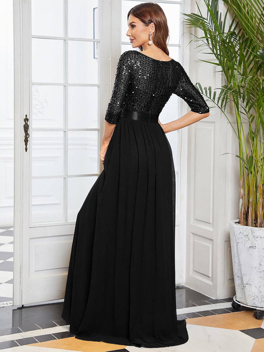 Elegant Round Neckline Sequins Patchwork Dress