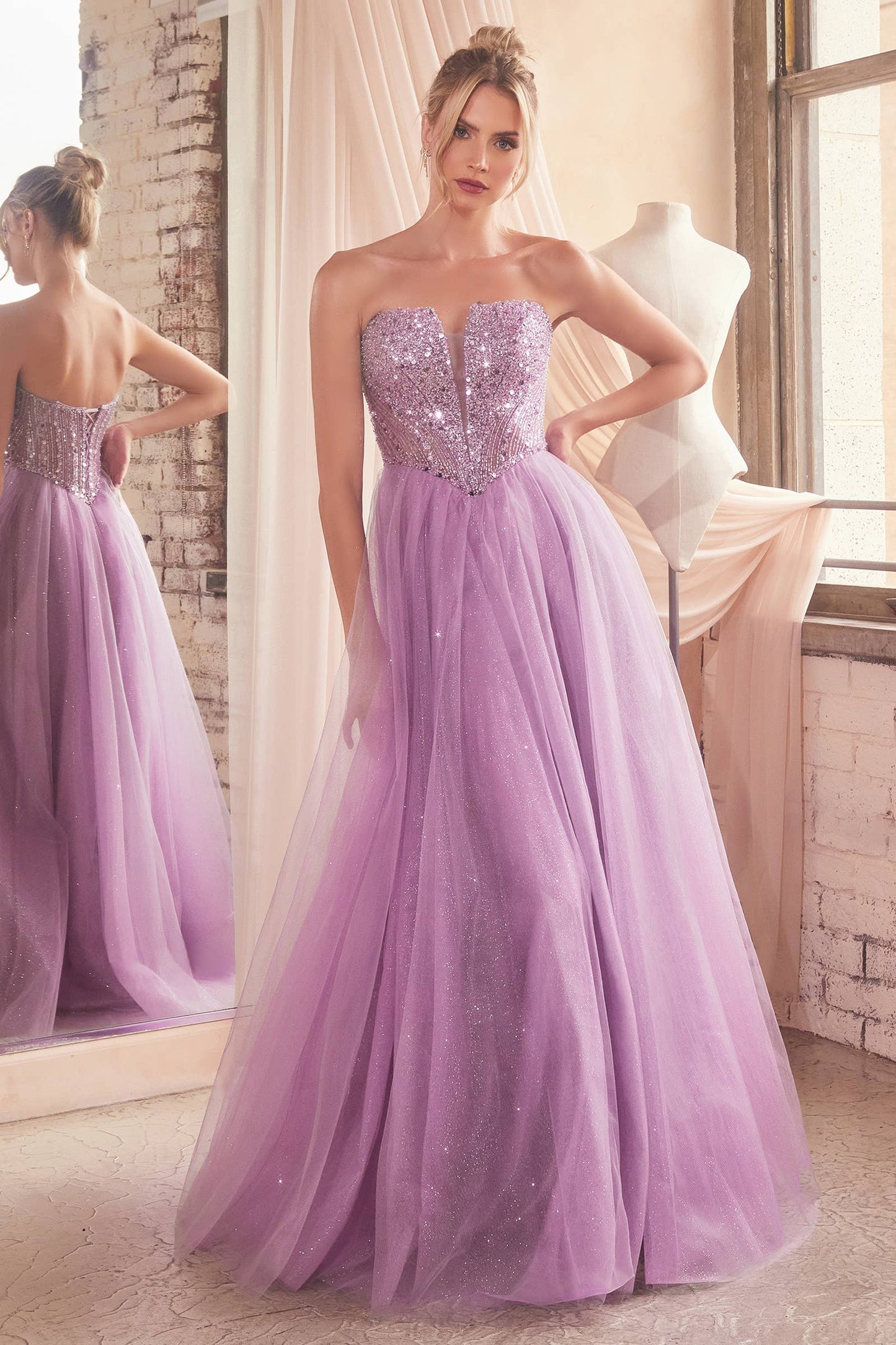 SALE- STRAPLESS SEQUIN & TULLE A-LINE DRESS