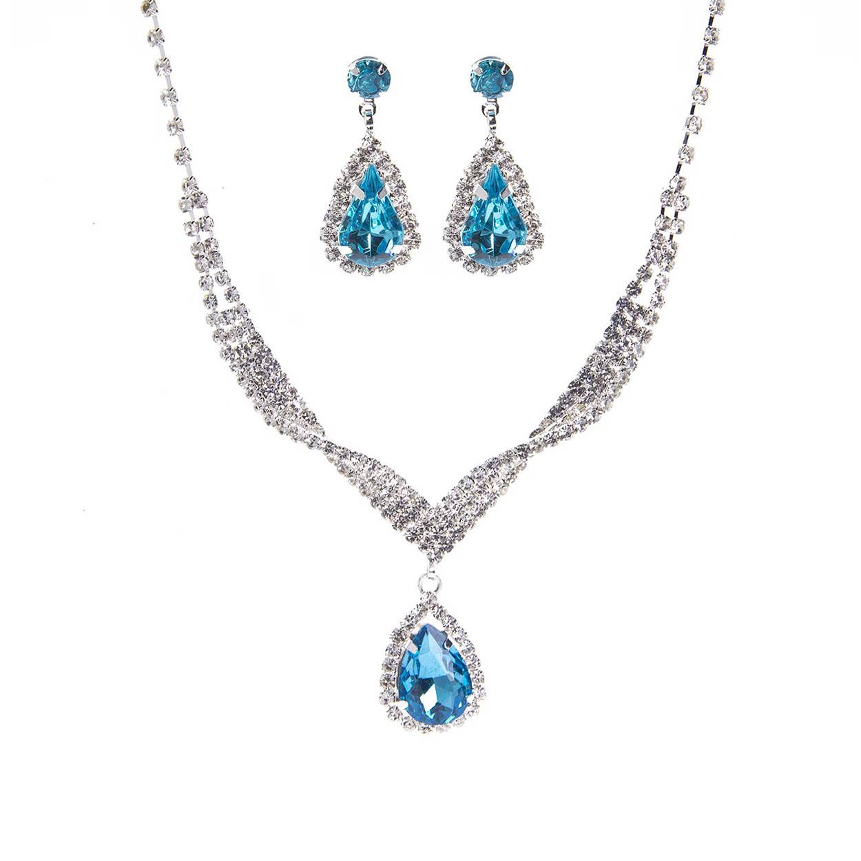 Crystal Teardrop Statement Necklace Set
