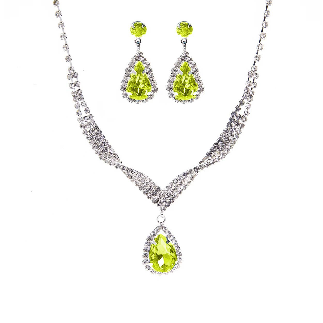 Crystal Teardrop Statement Necklace Set