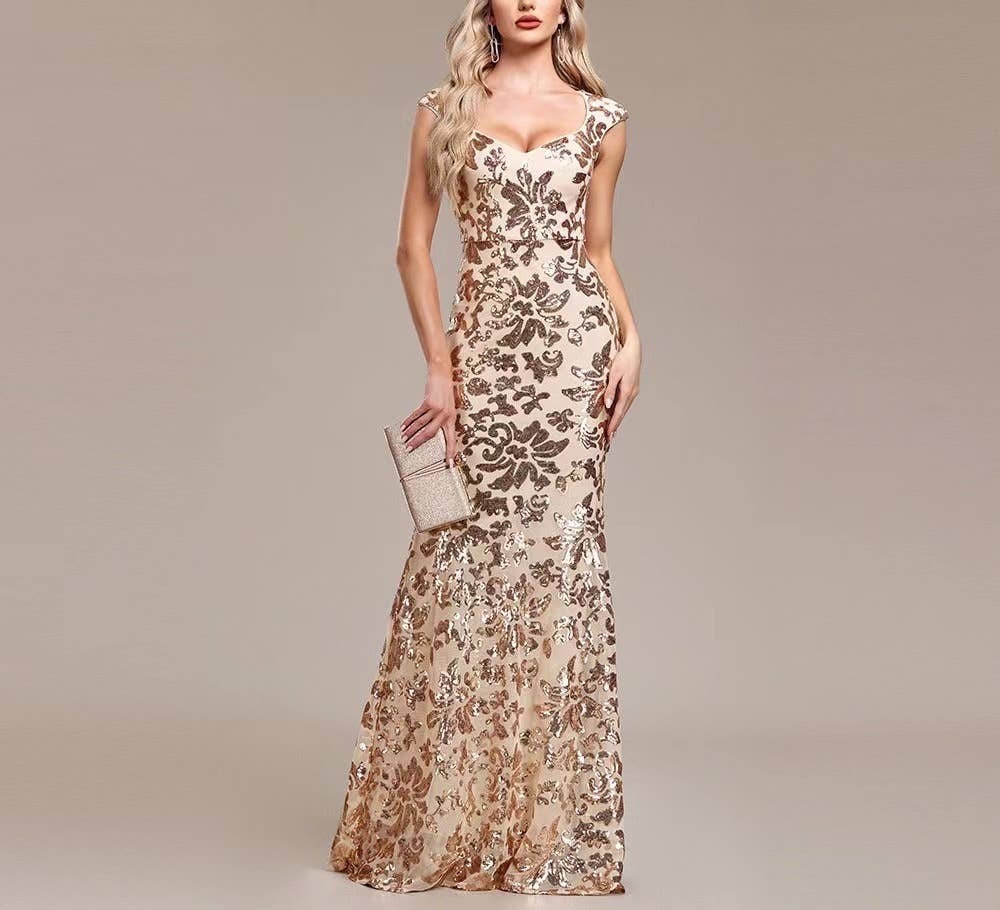 Rose Gold Sequin Mermaid Elegance - Evening Gown