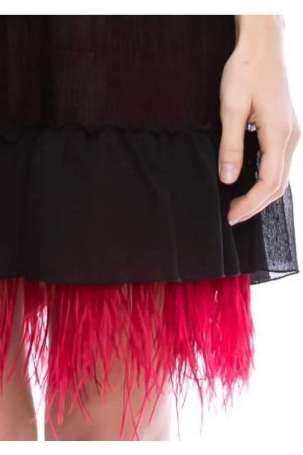 Short Halter Chiffon and Lace Feather Fringe Dress