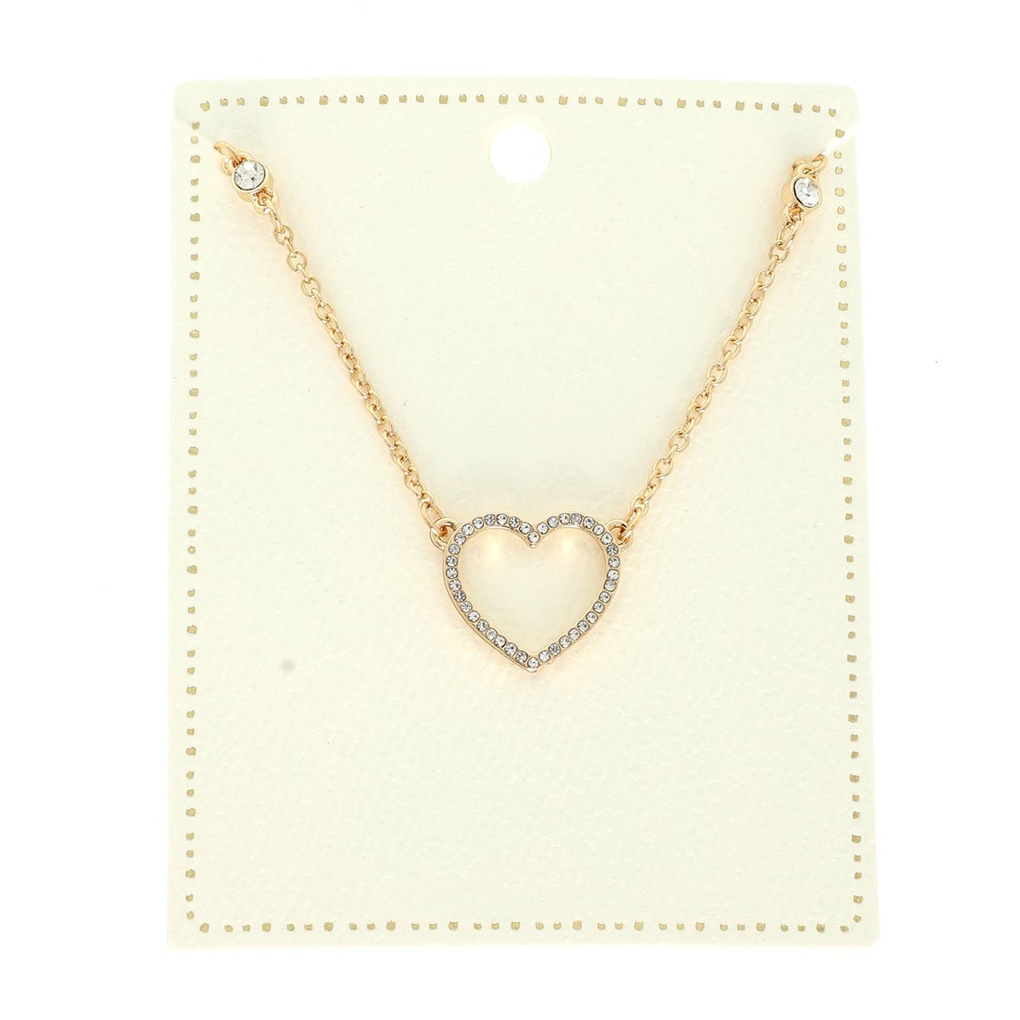 Metallic Rhinestone Pave Heart Cut Out Necklace