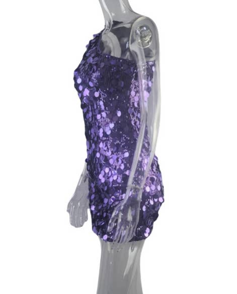Sleeveless one-shoulder sequined mini party dress