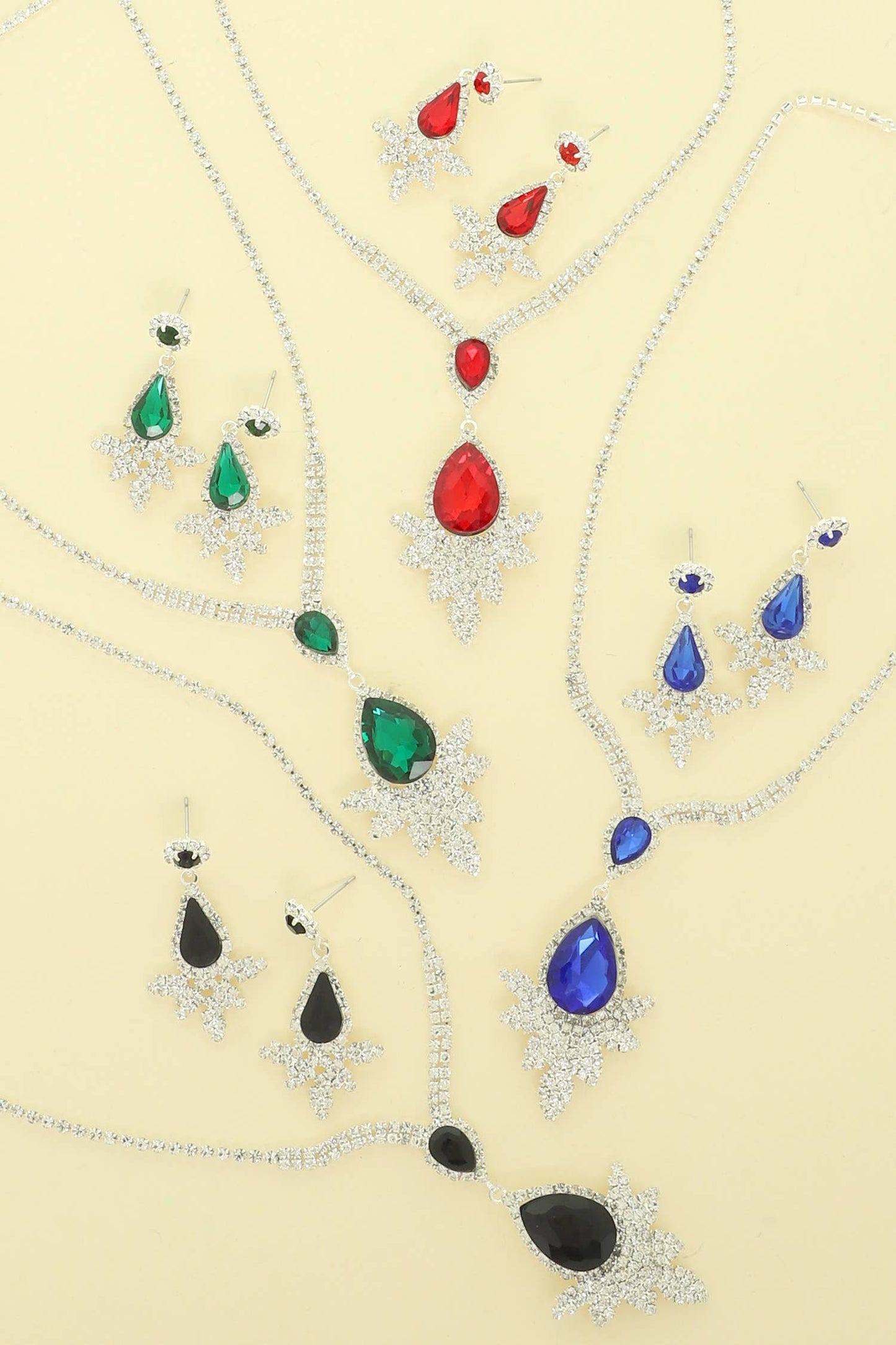 Rhinestone Crystal Teardrop Necklace and Earring Set