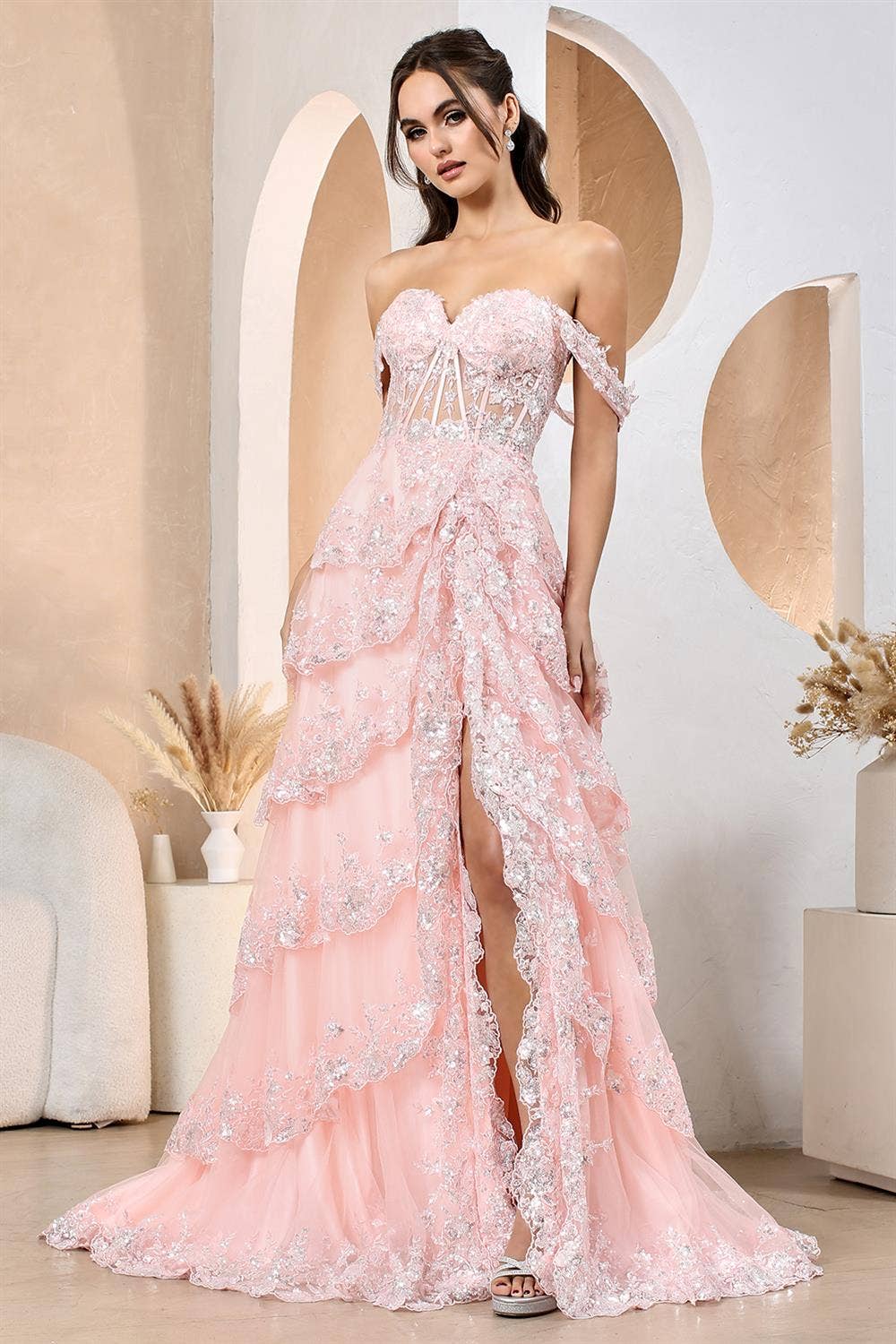 1 A-Line Sequin Gown with Slit