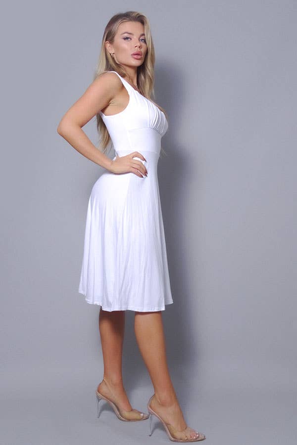 SLEEVELESS GATHERED BUST A LINE DRESS