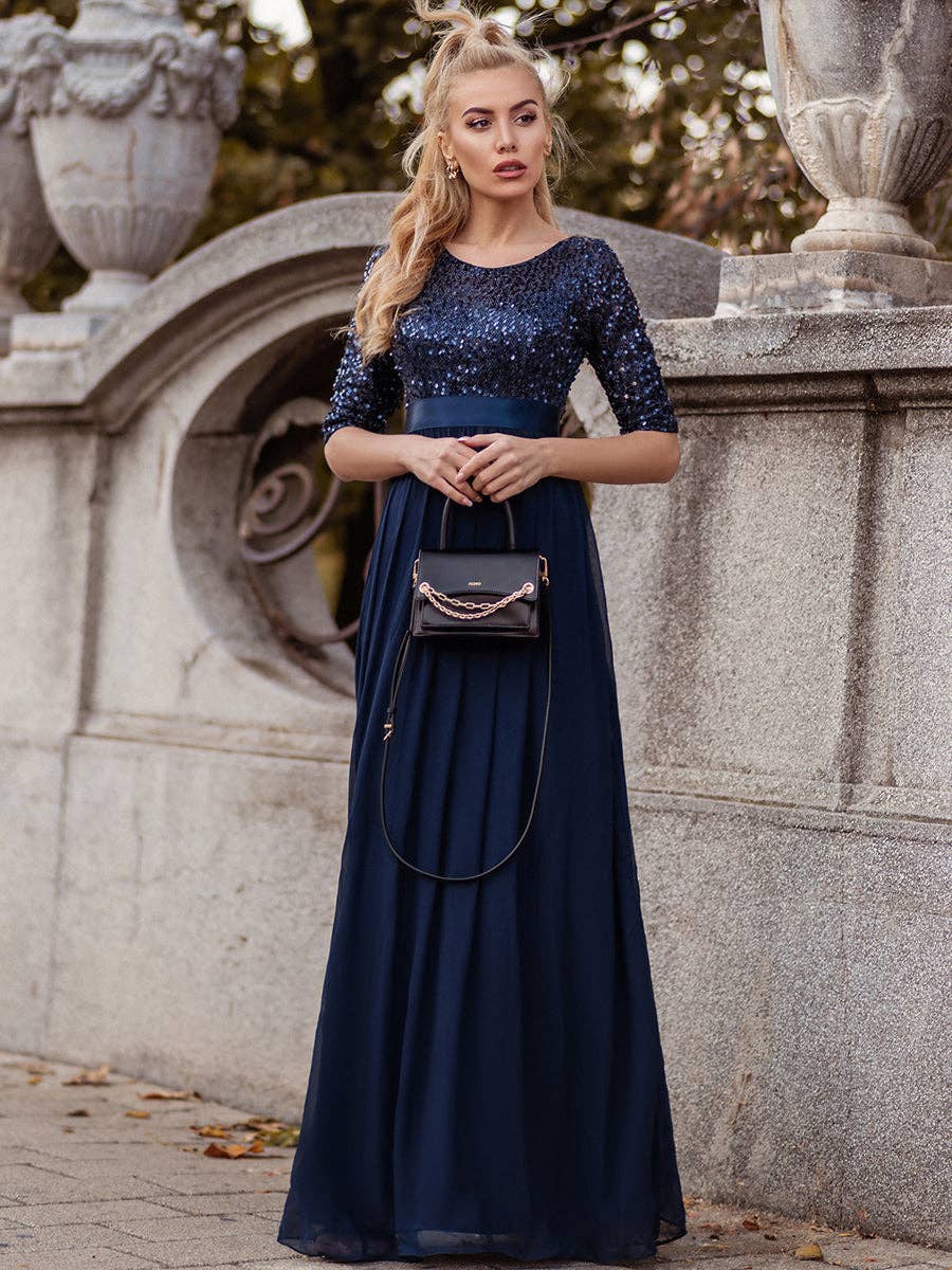 Elegant Round Neckline Sequins Patchwork Dress