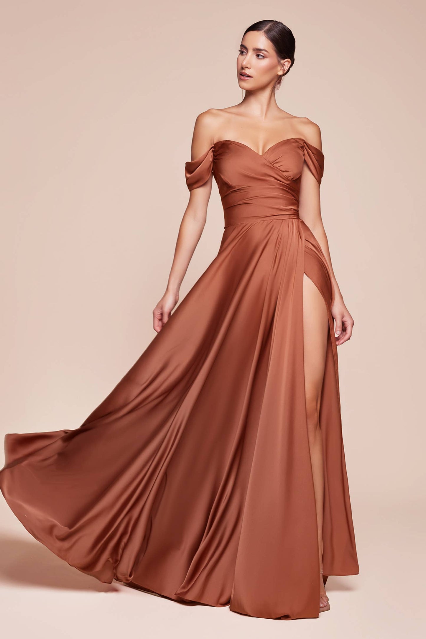 SATIN A-LINE OFF THE SHOULDER DRESS