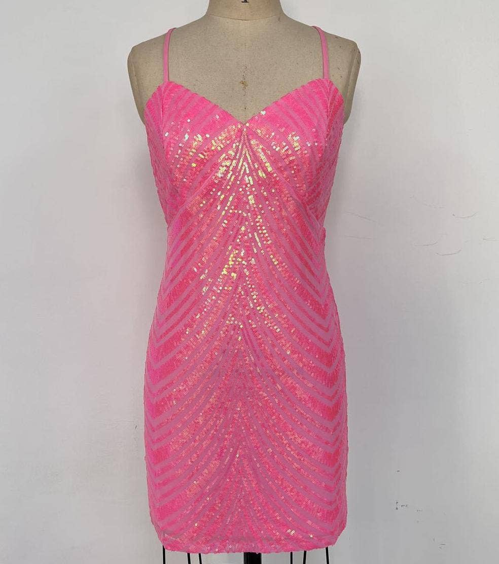 Sexy embroidery line patterns mini sequin party dress