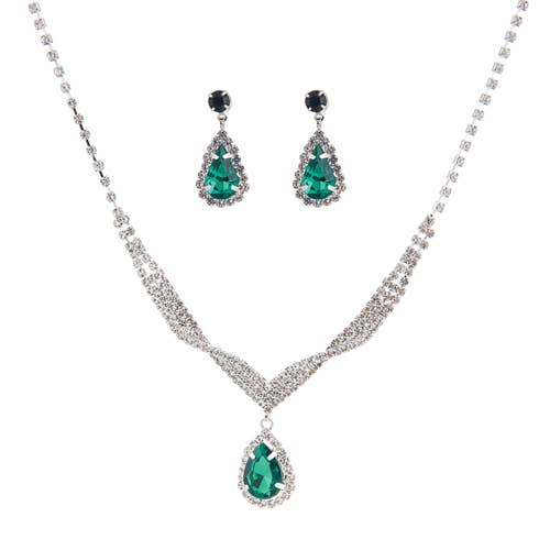 Crystal Teardrop Statement Necklace Set
