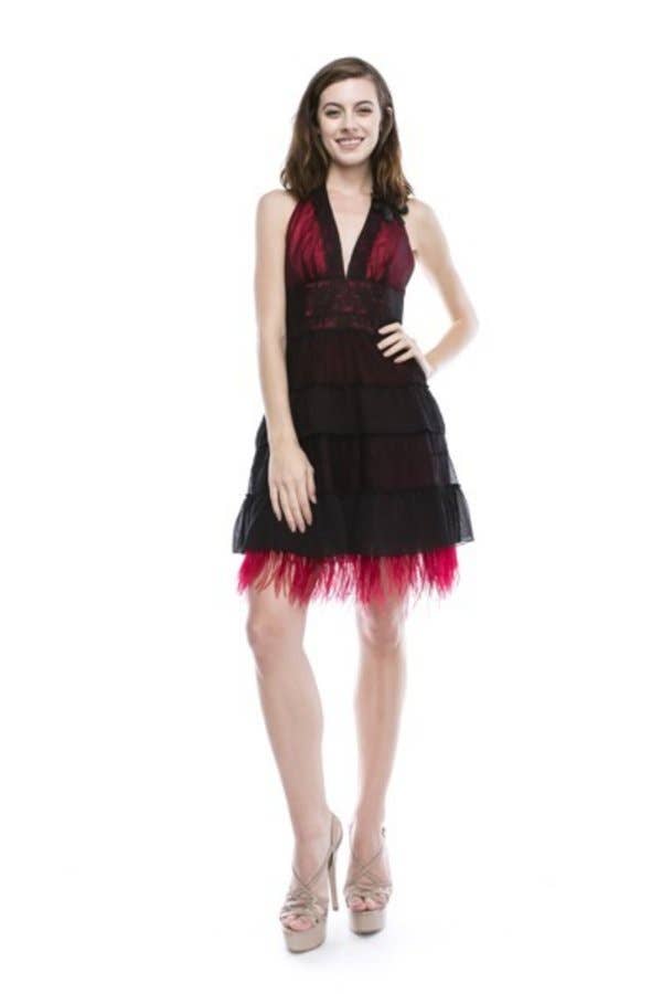 Short Halter Chiffon and Lace Feather Fringe Dress