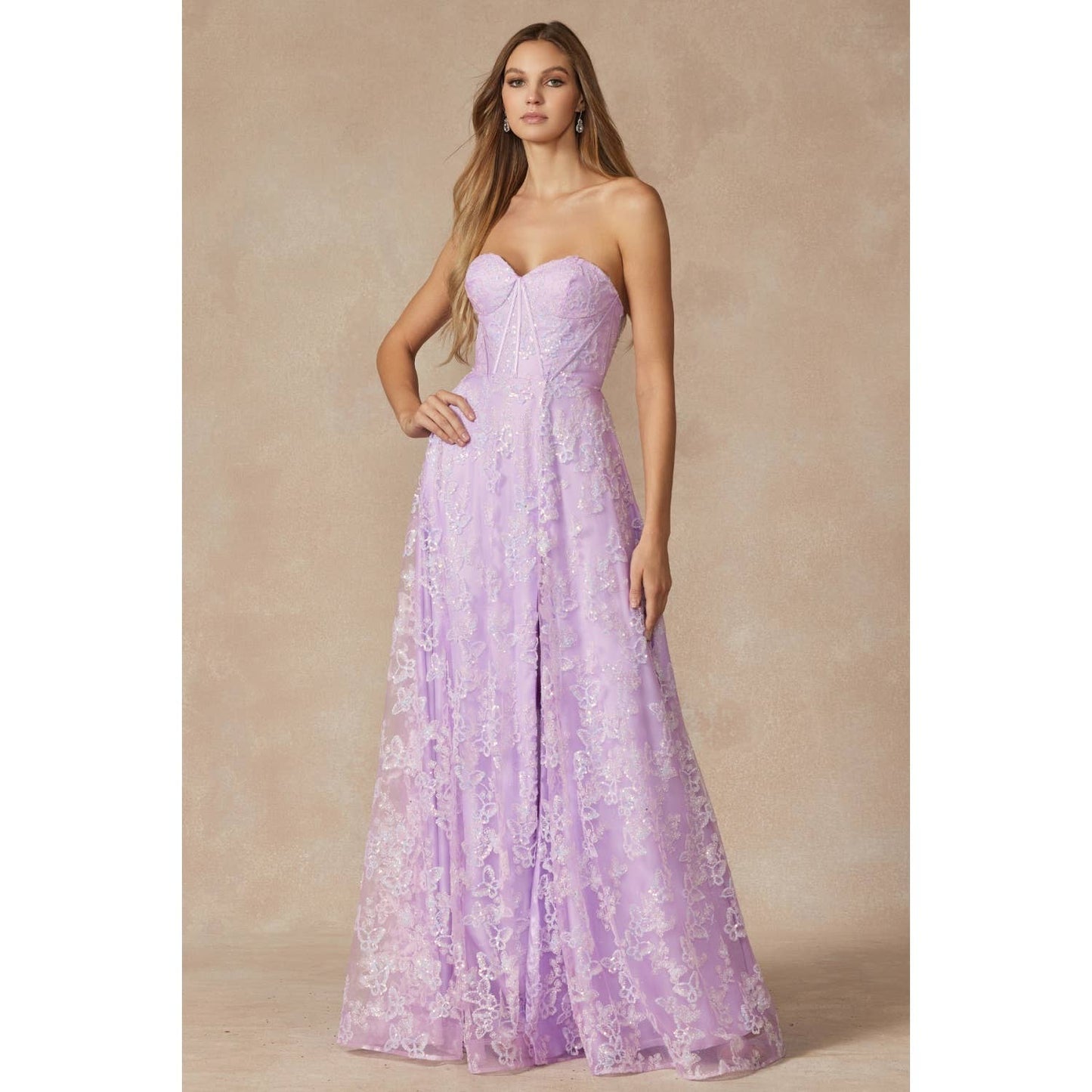 BUTTERFLY GLITTER EMBROIDERED GOWN WITH CORSET TOP