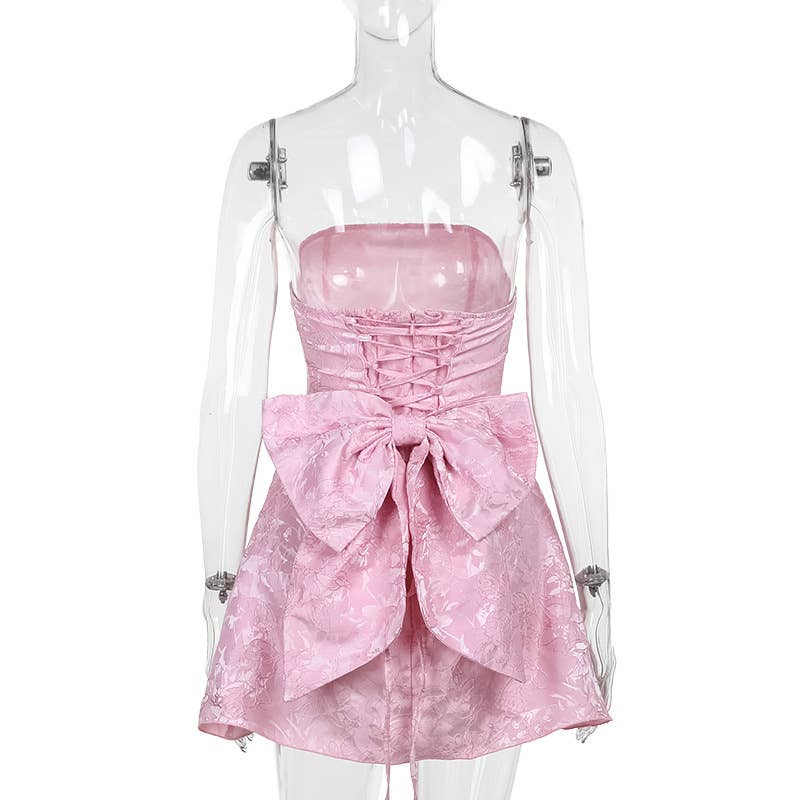 Sexy Jacquard Strapless Bow Mini Dress