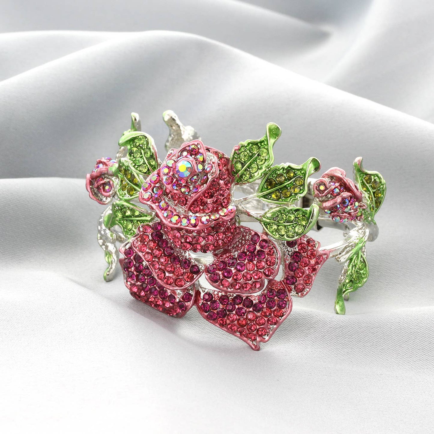 Oversized Rhinestone Pavé Rose Hinge Bracelet