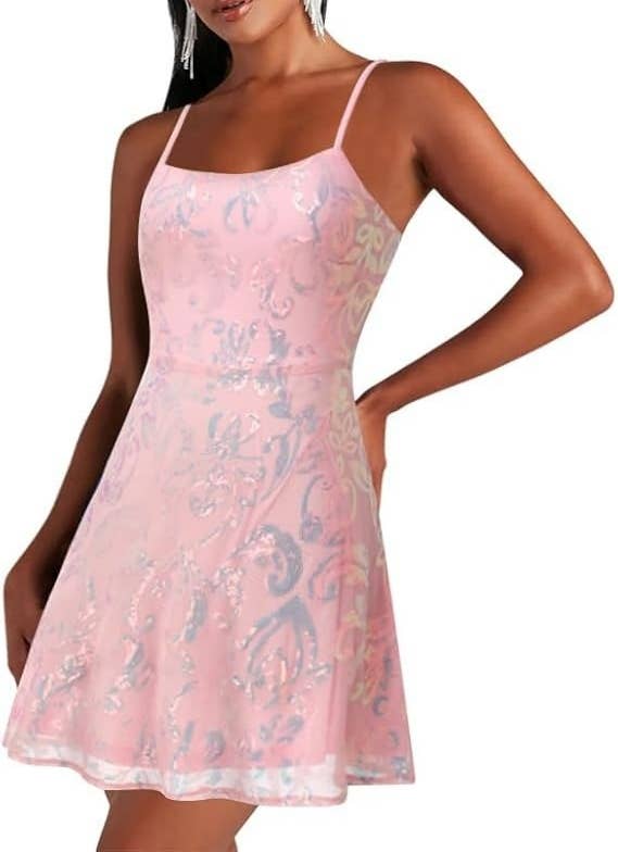 Sequin cocktail A-line party mini dress