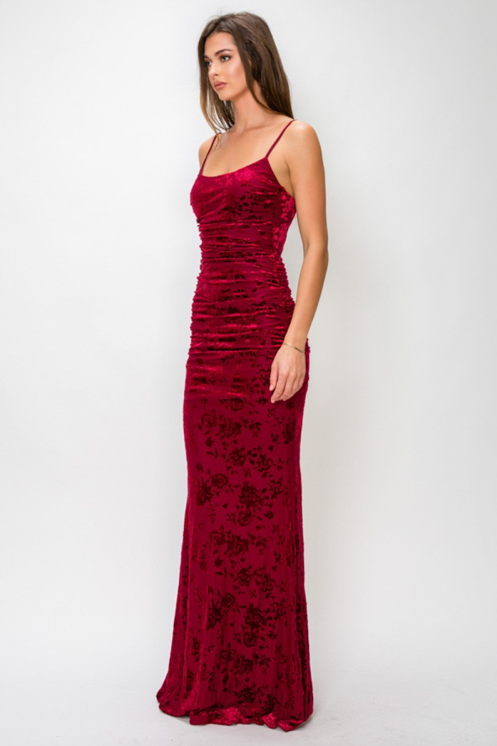 Floral Velour Lace Up Maxi