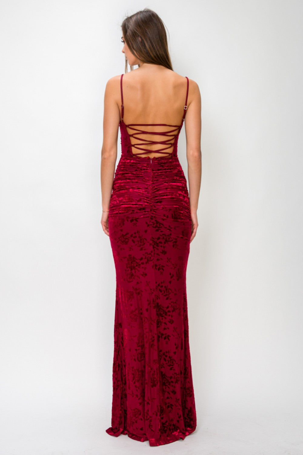 Floral Velour Lace Up Maxi