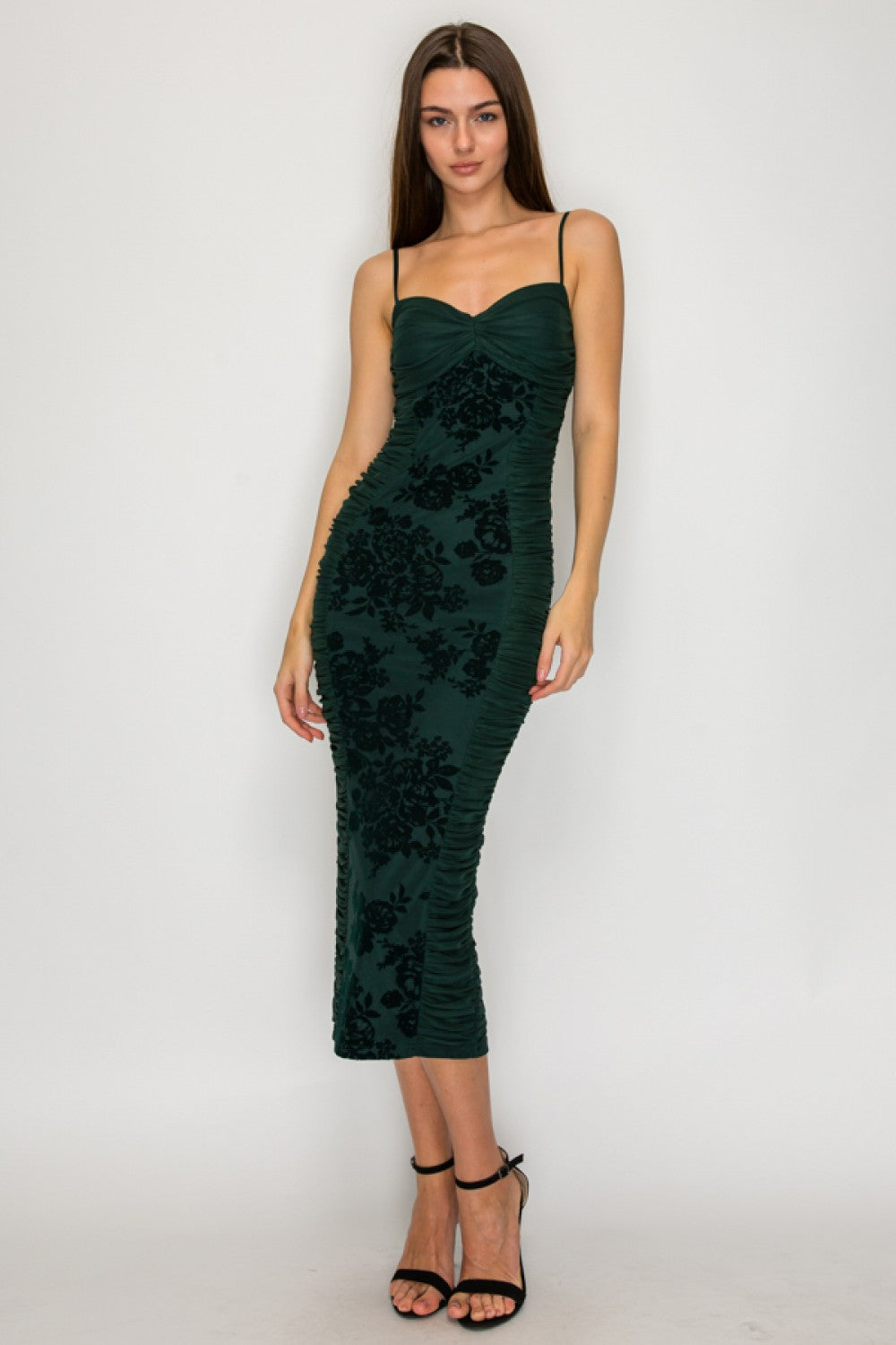 Velour Floral Runched Midi