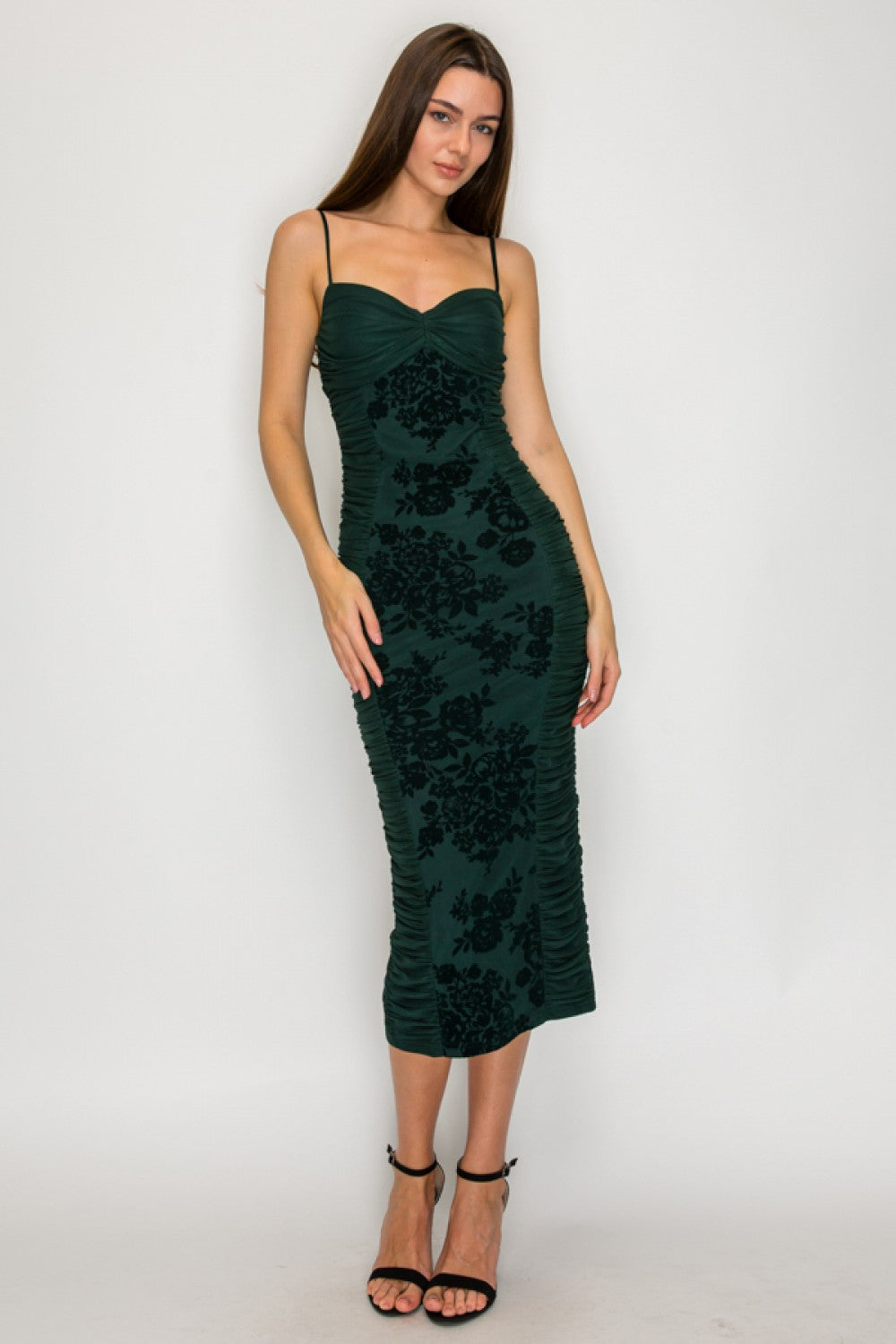 Velour Floral Runched Midi