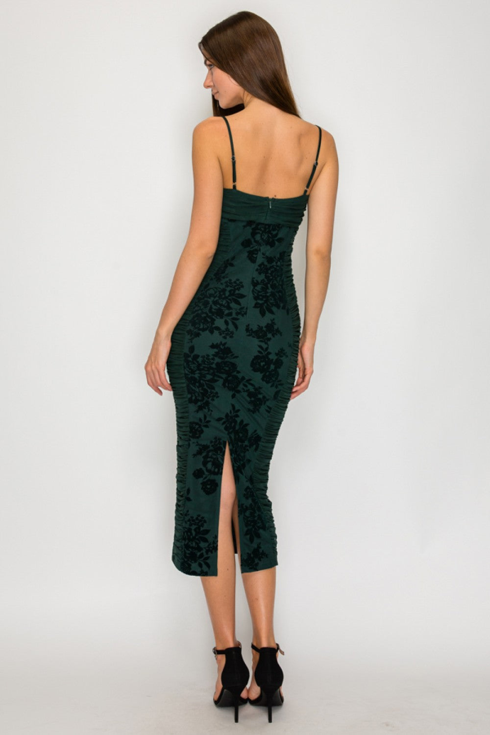 Velour Floral Runched Midi