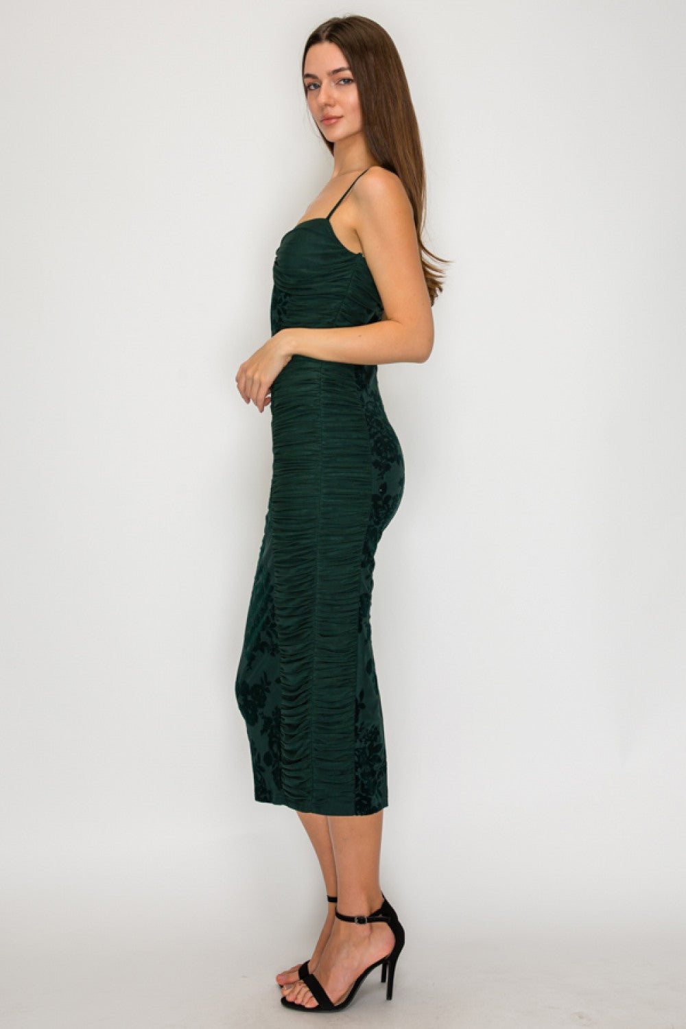 Velour Floral Runched Midi