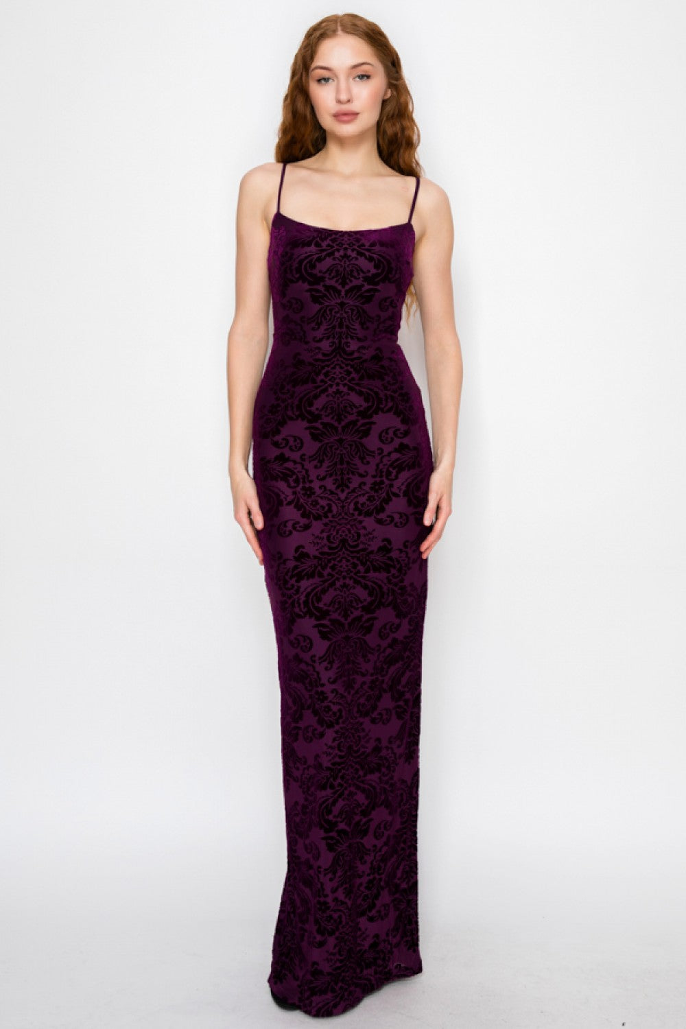 Velour Floral Crossed Back Maxi