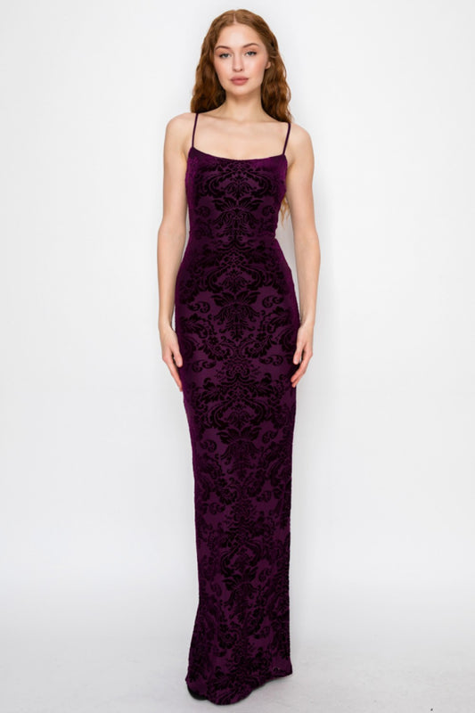 Velour Floral Crossed Back Maxi