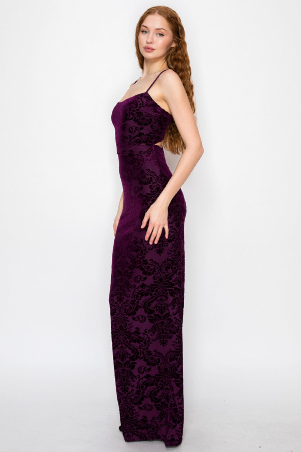 Velour Floral Crossed Back Maxi